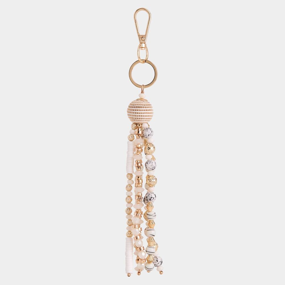 Nanette Key Chain Bag Charm White Gold